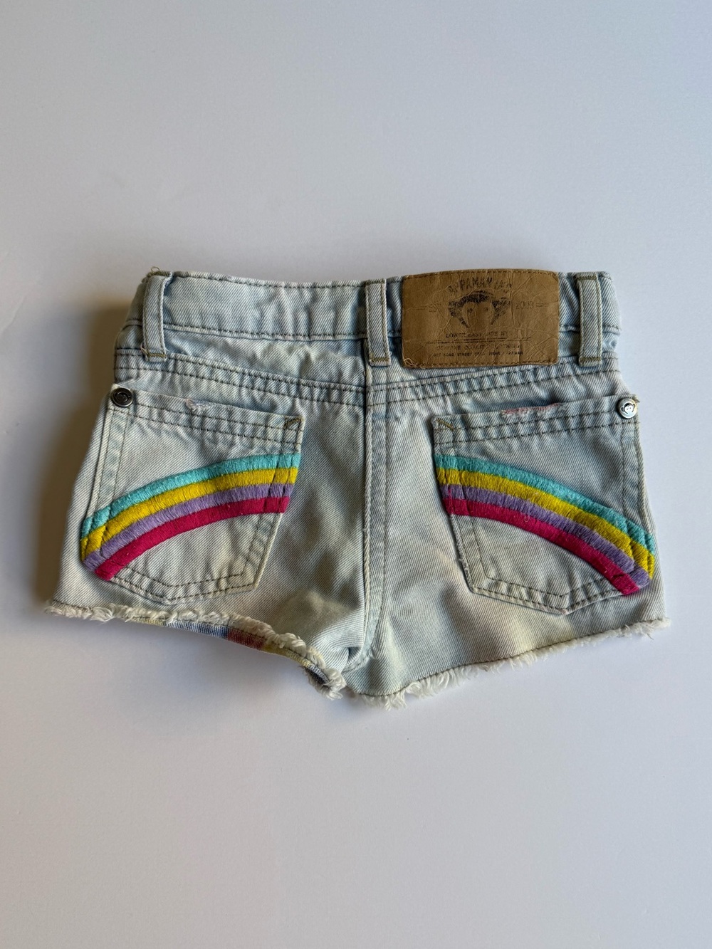 Appaman Kids Rhodes Light Wash Denim Shorts with Rainbow Embroidered Pockets